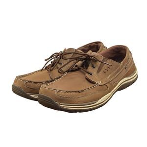 Skechers Men’s Sz 14 Relaxed Fit Slip On Brown Leather Boat Shoes Loafers (HF37)